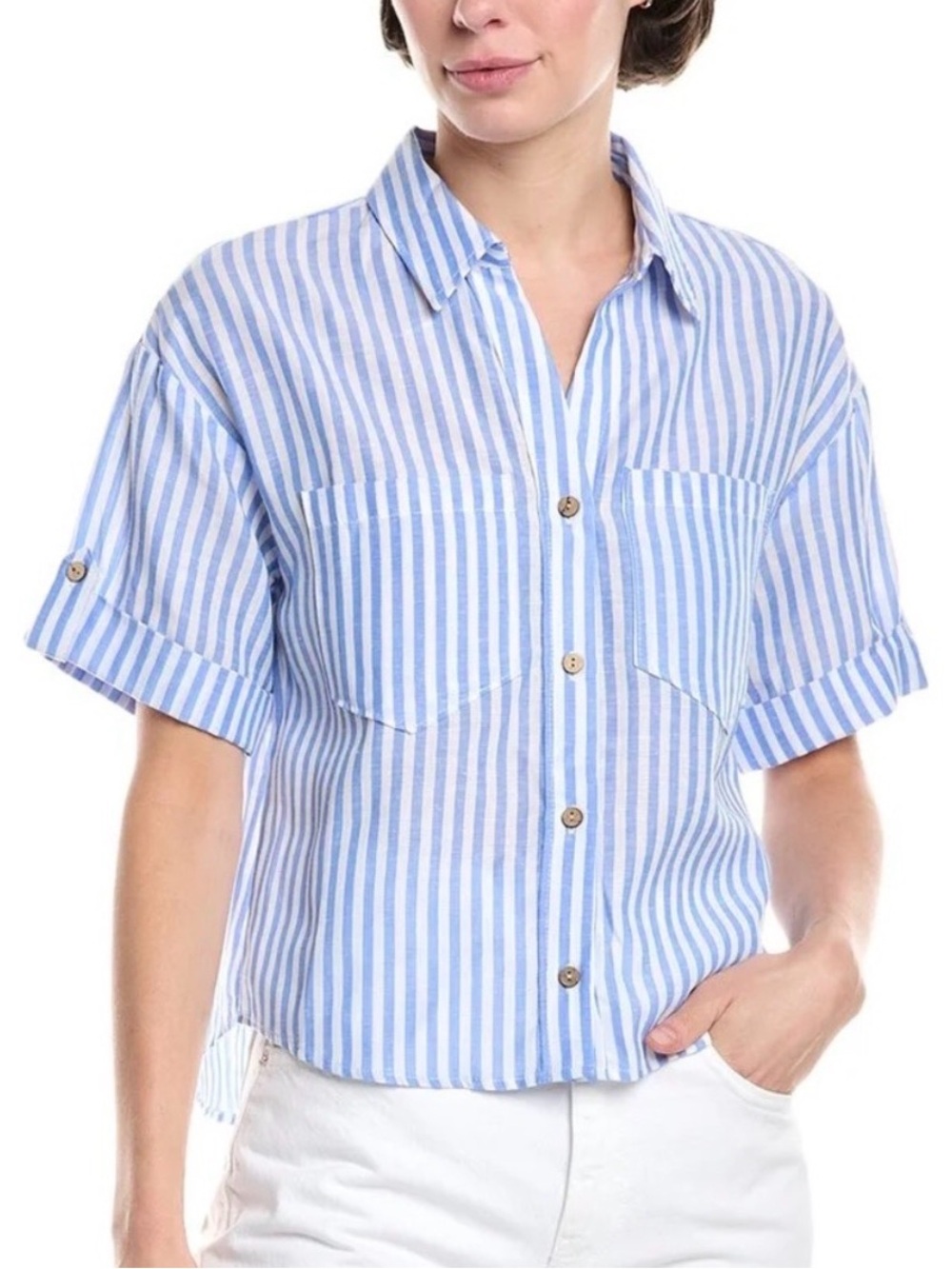 NWT Jason Wu Blue and White Striped Button-Up Camp shirt - L